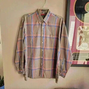 Vintage Churchill Downs Men's Shirt Plaid Button Up Long Sleeve Large - Pocket